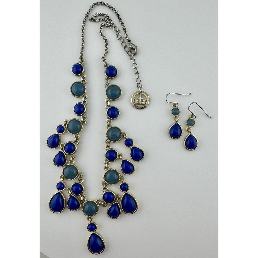 Crown Trifari Vintage Necklace Earrings Set Cobalt Blue Teal 1996 Reissue